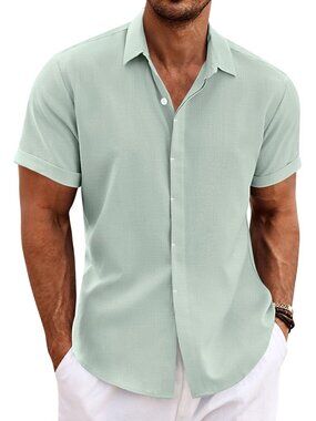 Men's seaf Classic Beach Linen Short Sleeve Casual Imported Shirt